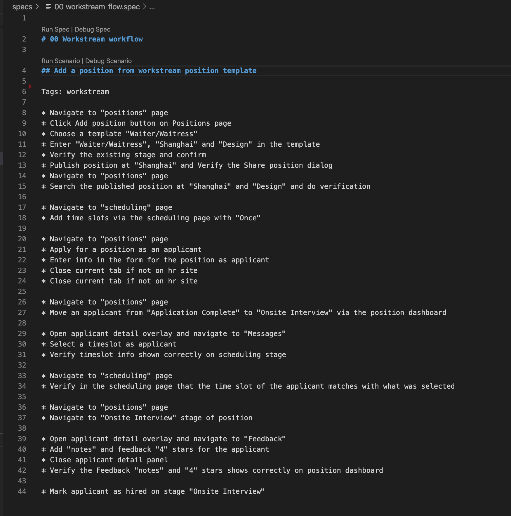 Worsktream specification